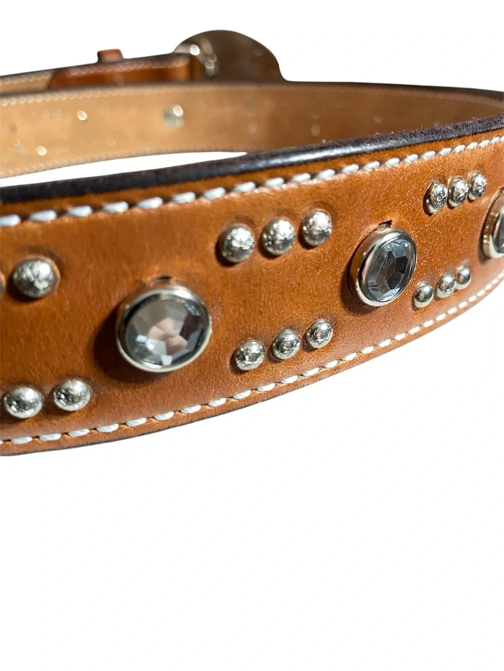 Brown Leather Studded Belt Silver “Agate” Buckle Appaloosa